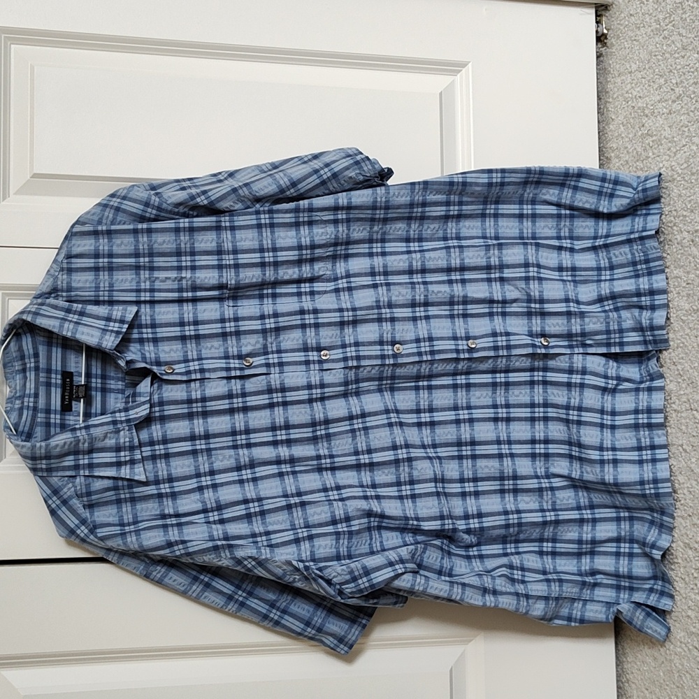 Blue pattern button down shirt